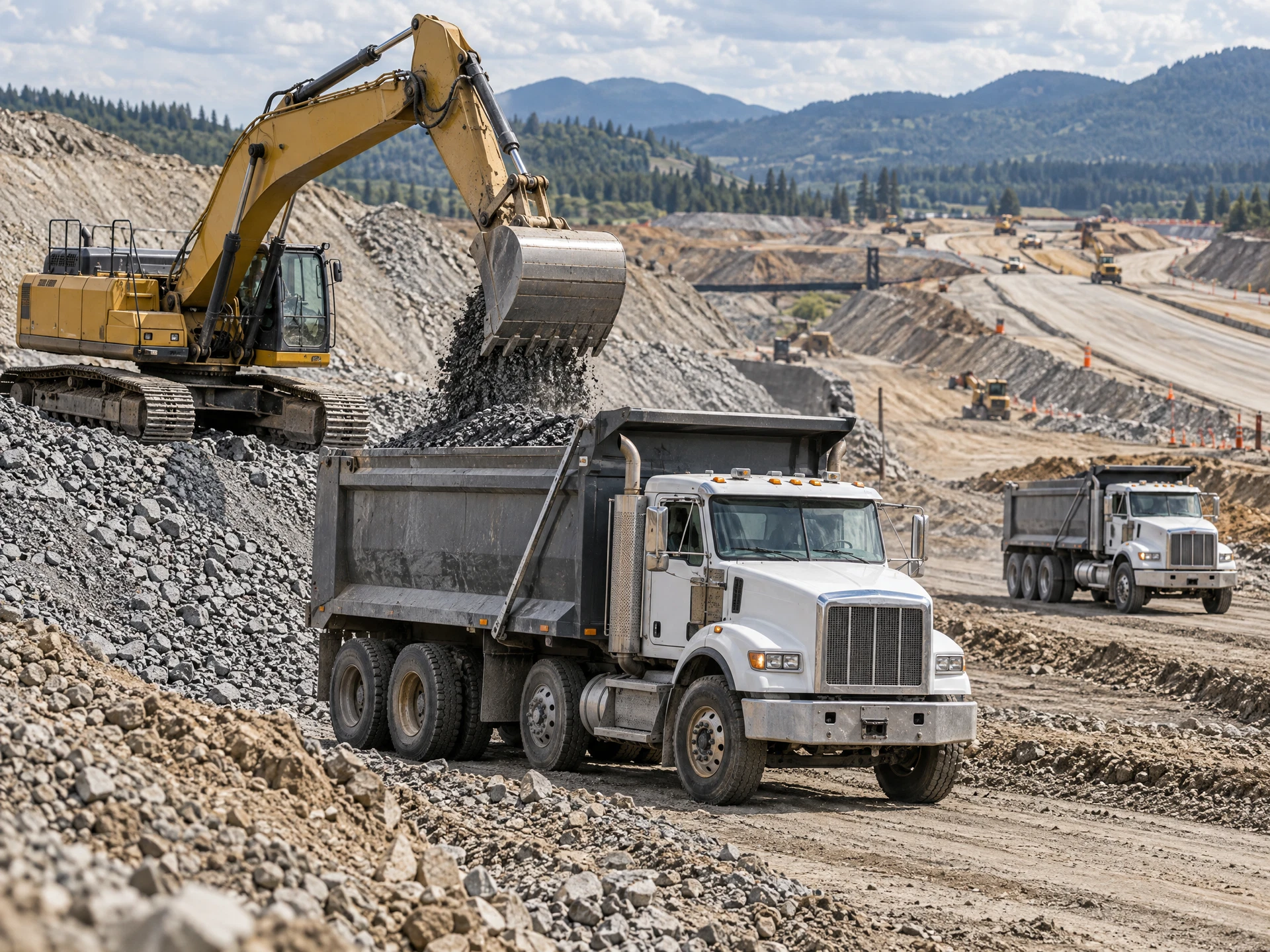 Dump truck hauling aggregate at a civil construction site