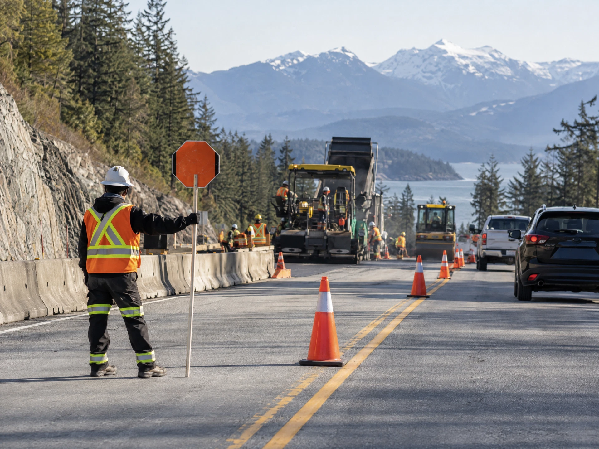 Traffic control and flagging at an active roadwork zone